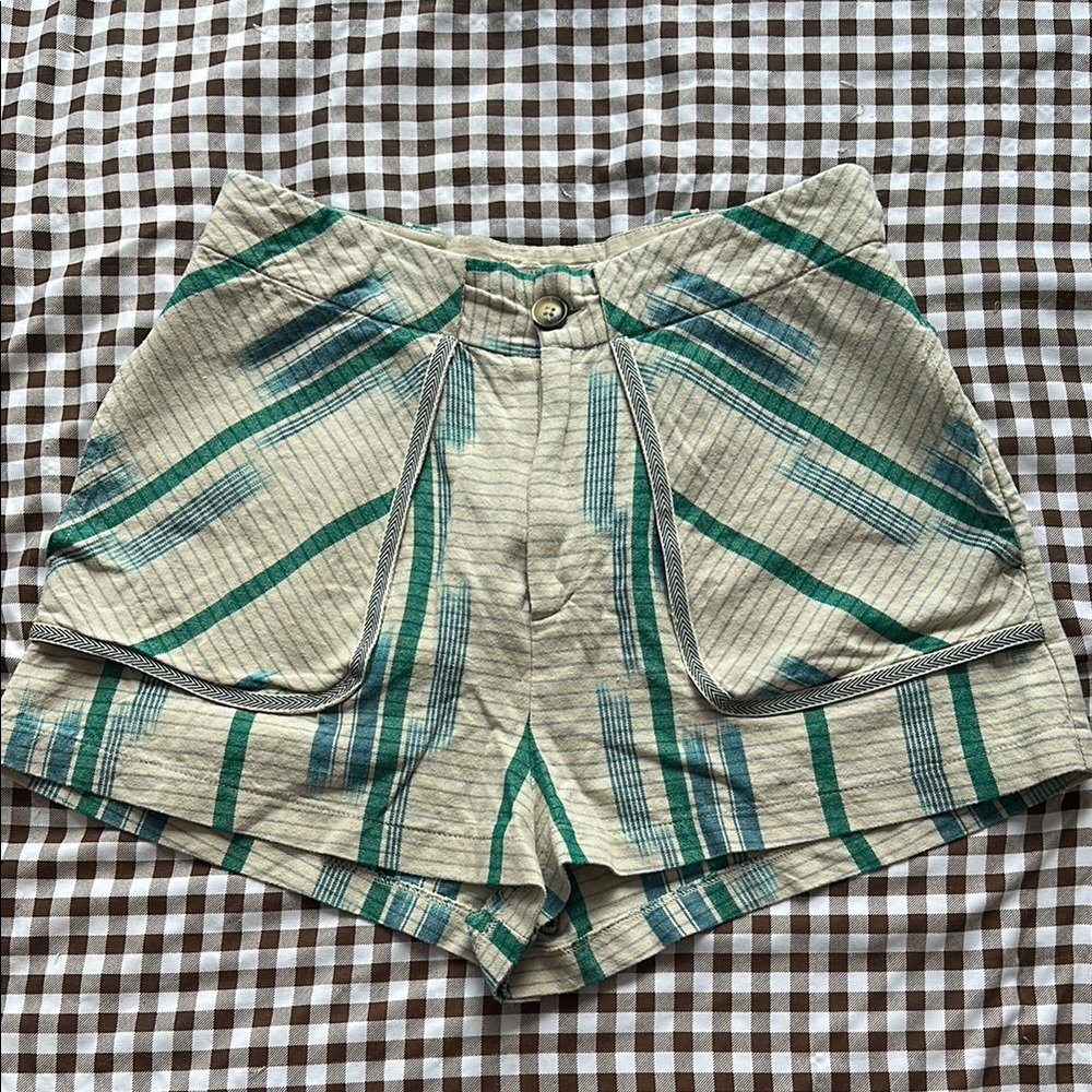 Urban Outfitters High Waist Green and Cream Shorts